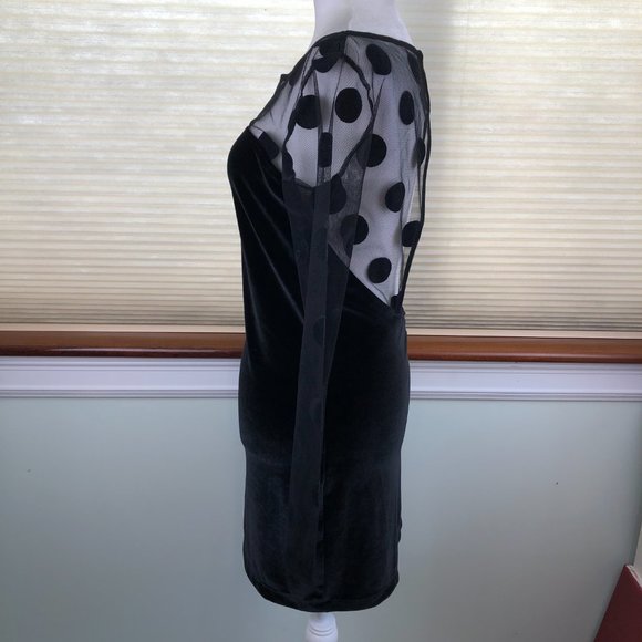 BCBGeneration Velvet Witchy Mesh Polka Dot & Open Back Dress Fairy Grunge Goth - Picture 3 of 12